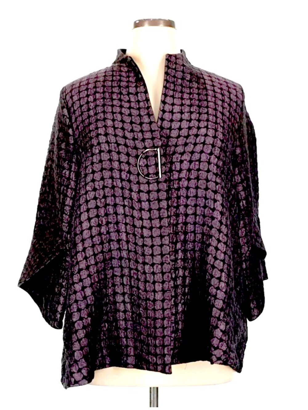 I.C. by Connie K Black Plum Textured One-Snap D-Ring Art-To-Wear Jacket